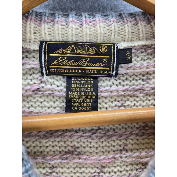 VTG Eddie Bauer Sweater Icelandic Fair Isle Nordic Holiday Knit Wool Blend S - Picture 5 of 9